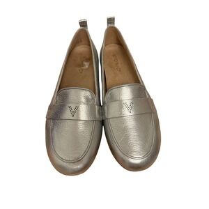 Vionic Women Silver Metallic Leather Loafer Flats Shoes Slip On Comfort Size 9